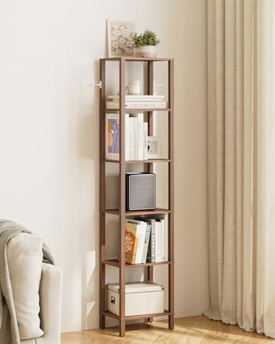 Open Book Shelf, 6 Tier Tall Bookshelf, Freestanding Shelf Narrow Bookcase with Open Shelves, 14.57" x 10.63" x 65.83", 