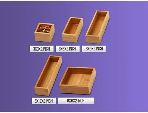 YBM HOME Bamboo Drawer Organizer Storage Box, 2 Pack 6x12x2 inch
