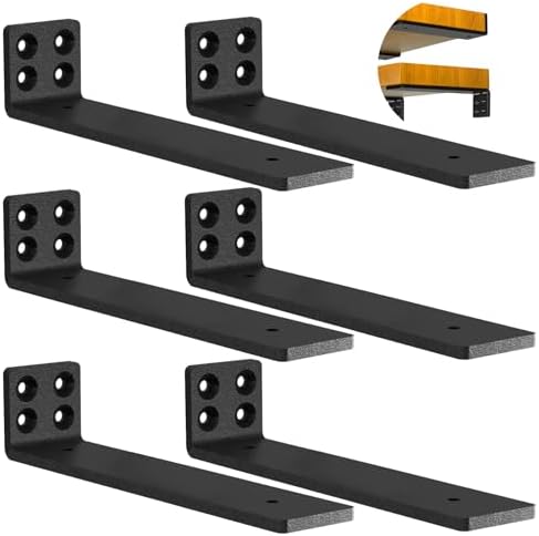 Heavy Duty Wall Shelf Brackets Floating Shelves Hidden L Shelf Bracket 12 Inch Long (6 Pack)