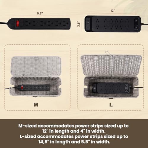 Cable Management Box, Cord Organizer with Lid & Cable Ties - Gray Set