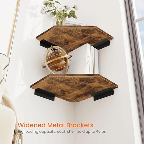 Homode Corner Shelf Wall Mount, Set of 2 Floating Corner Shelf Organizer for TV Accessories, Speaker, Cable Box, Game Co
