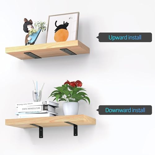 L Floating Shelf Brackets,10 Pack Heavy Duty L Brackets for Shelves, L 12" X H 8" Black Metal Countertop Support Bracket