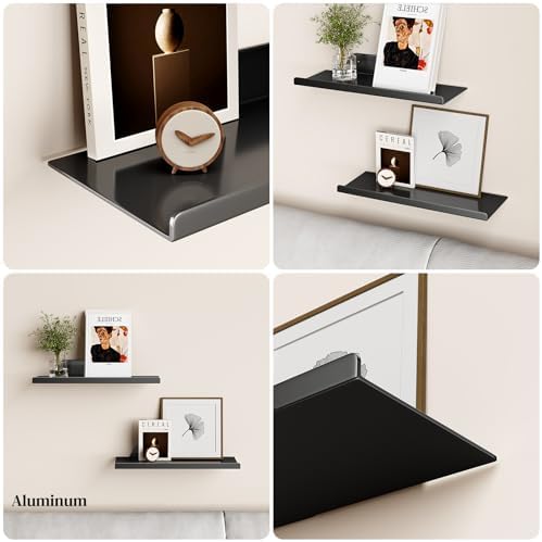 Floating Shelves for Wall, Wall Shelves, Off Center Metal Shelves for Living Room, 12” Modern Black Hanging Shelves for 