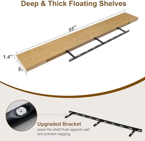 Fun Memories Floating Shelves 55 Inch Long, 8 Deep Floating Shelves for Wall, Large 55 x 8 Display Shelves for Living Ro