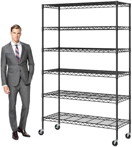 6-Tier Storage Shelves, Heavy Duty Metal Shelving Unit with Wheels | Rust-Resistant Wire Shelf | 45" L x 18" W x 82" H |