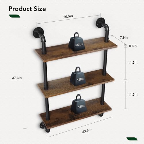 Merapi 3 Tier Rustic Floating Shelves Industrial Pipe Floating Shelf