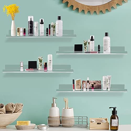 Jansburg Floating Shelves 24 inch Acrylic Wall Ledge Shelves Clear 2 Pack Invisible Display Bookshelf, 5MM Thick Premium Wall Mounted Shelf Bathroom Display Organizer