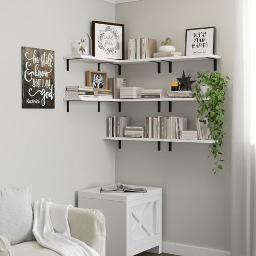 DOLLFIO Floating Wall Shelves, Decor & Storage, White, 16.5'', 8Pcs