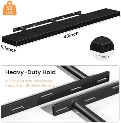 Fun Memories Floating Shelves for Wall 48 Inch, Set of 2 – Wall-Mounted Storage & Display Shelf with Invisible Bracket, 
