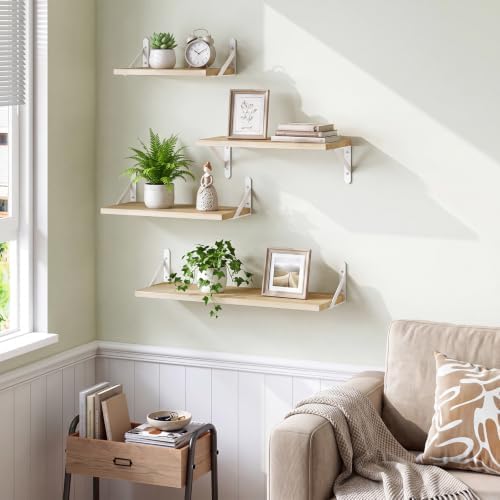 YGEOMER 4 Different Sizes Floating Shelves for Wall Decor, Natural Wood