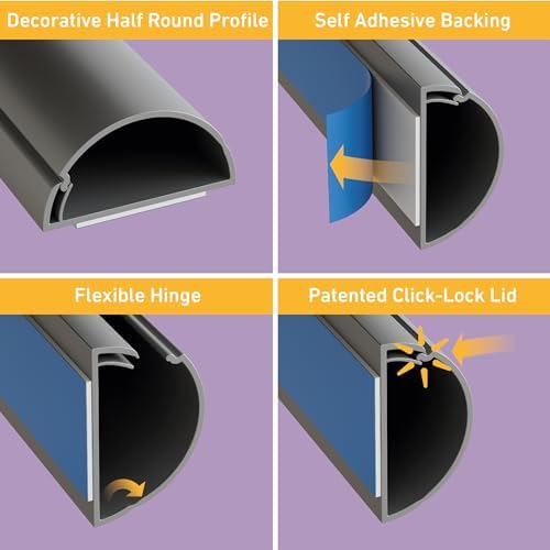 D-Line Half Round Cord Hider, Patented Cable Cover, Hide TV Wall Mount Wires, Raceway for Cords, Decorative Wire Covers,