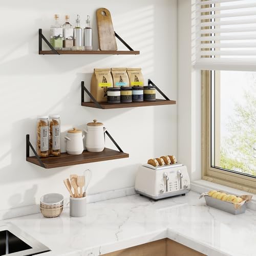 Axeman 20 Inch Floating Shelves, 10 Inch Deep Walnut Wall Shelves Set of 2