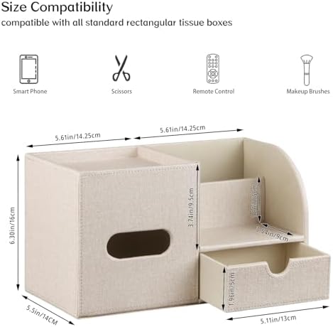 PU Leather Tissue Box Cover Square with Drawer Storage and Tray on Top