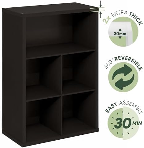 Furinno Cubicle 5-Cube Book Shelf, Extra Thick Frame Bookshelf, Dark Oak