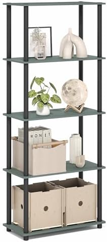 Furinno Turn-N-Tube Storage Shelves, 5-Tier Book Shelf, Corner Shelf, Toolless Open Shelves, for Organization and Storag