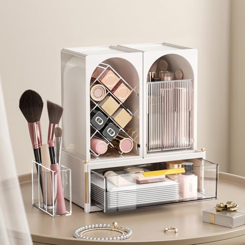 INVSSENE Stackable Makeup Organizer Countertop, Storage Perfume Skincare Cosmetic Lipstick Face Mask Makeup Brush Palett