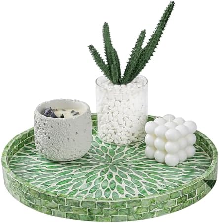 12.5" Lazy Susan for Table Top – Mother of Pearl Spinning Turntable Serving Tray, Marble Lazy Susan Organizer for Dining