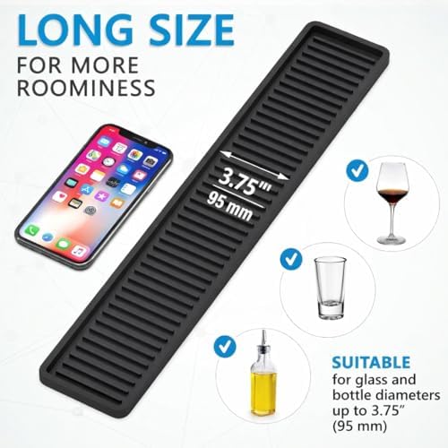 ZAPPOWARE Silicone Kitchen Sink Caddy Sponge Holder 17.7"x 4.33", Black - Bathroom Vanity Tray Organizer, Kitchen Soap T