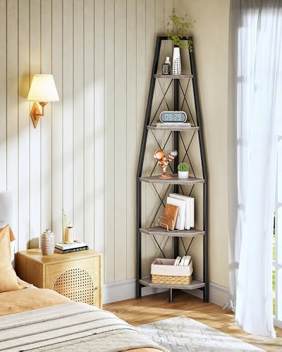 CHOEZON 5-Tier Corner Shelf, Corner Bookshelf, Ladder Shelf, Floor Standing Storage Rack, Open Display Stand, Plant Stan