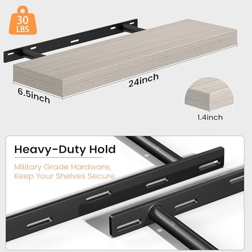 Fun Memories Floating Shelves for Wall 24 Inch, Set of 2 – Wall-Mounted Storage & Display Shelf with Invisible Bracket, 