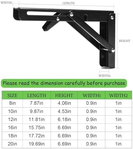 Folding Shelf Brackets, 12 Inch 4 Pcs Heavy Duty Wall Mounted Collapsible Triangle Shelf Bracket for Folding Wall Table,