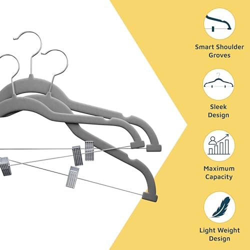 Lifemaster Velvet Skirt Hangers – with Adjustable Clips, 360 Degree Swivel Hook, and Non-Slip Shoulder Notch, Holds Up to 10 lbs, for Organizing Skirt, Pants, Dress, and Clothes, Pack of 30, Gray