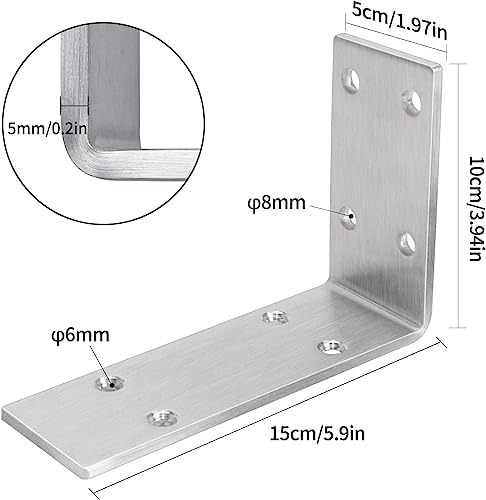 YUMORE Countertop Support Bracket, Heavy Duty 5mm L Bracket, 6 x 4 x 2 Inch