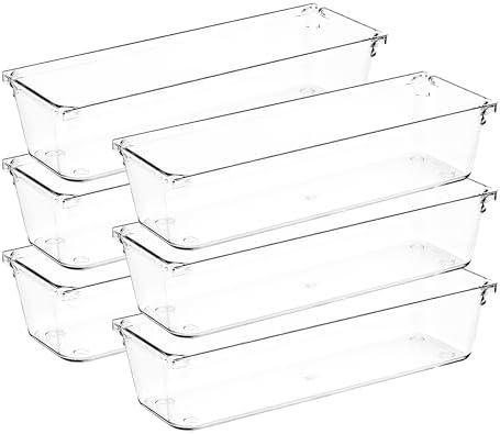6 Pack Drawer Organizers, 3"X 9" Clear Acrylic Storage Bins