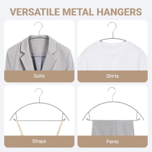 Amber Home 30 Pack No Shoulder Bump Metal Hangers, Non Slip Rubber Coating