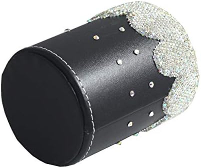 crystal Bling Rhinestone Pen organizer Box Holder Cosmetic Container (Black Round, Medium)