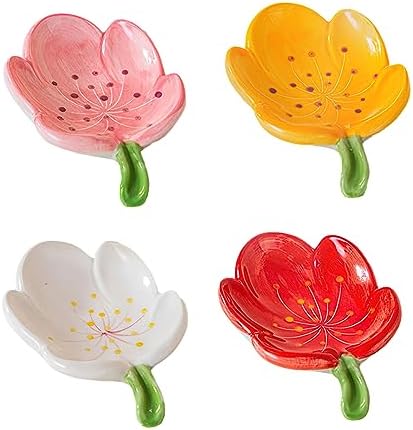Self-Draining Soap Dish Flower Shaped Cute Shower Soap Container for Kitchen, Bathroom, Bedroom, Tulip, White
