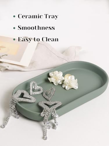 INGOFIN 7" Ceramic Bathroom Vanity Tray Set- 2 Pcs Bathroom Organizer Countertop Tray for Perfume, Jewelry, Small Kitche