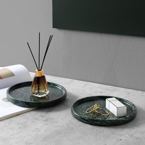Natural Marble Round Tray - 8 Inch Decorative Tray for Bathroom, Vanity, Jewelry, Decor | Perfect for Organizing Perfume