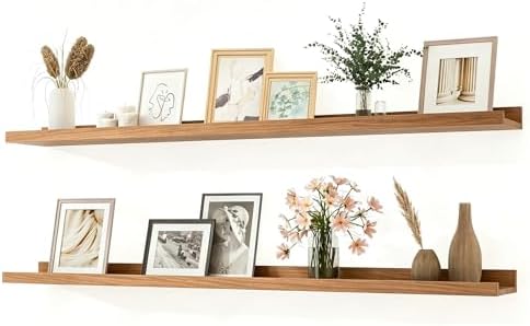 Oak Floating Shelves for Wall Decor, 48 in Shelf with Lip, 2 Set