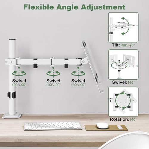 UPGRAVITY White Laptop Desk Mount with Vented Tray for Notebook up to 17 inch, Fully Adjustable Single Laptop Arm Stand 