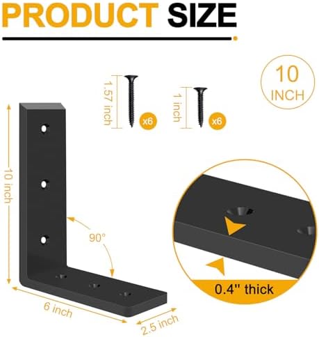 Countertop Support Brackets 10 inch,Heavy Duty Countertop Brackets 10'' x 6'' x2.5'' for Granite,L Bracket Metal Corbels