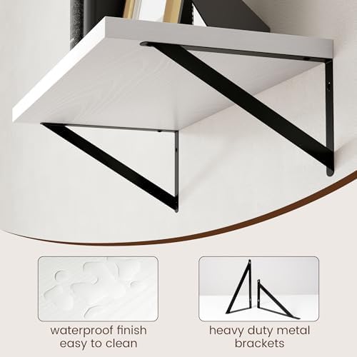 Axeman Floating Shelves for Wall White - 24 Inch Wide x 12 Inch Deep Wall Shelves Set of 2 - White Deep Wood Floating Sh