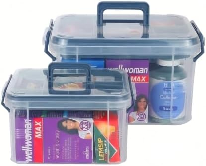 HEY FOLY Set of 2 Medicine Organizer - Plastic Storage Box with Handle Blue