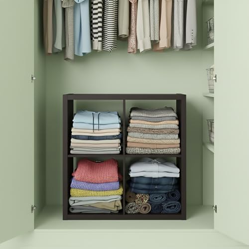 Bayan 4 Cube Storage Organizer, Bookshelf, Storage Shelf, with Open Back for Living Room, Bedroom, Home Office, Walnut O