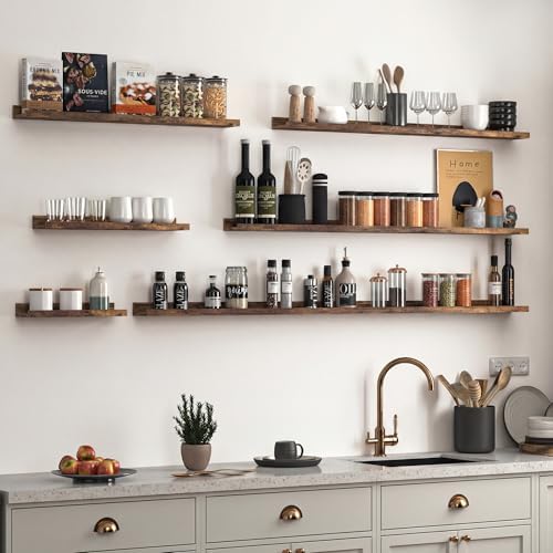 Heimlove Picture Ledge Shelf, Floating Shelves Set of 2, 47.24Inches Picture Shelf for Wall with Ledge, Kids Bookshelf Wall Mounted for Living Room Bedroom Decor Books Photo Frames - Rustic Brown