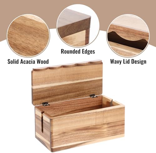 Large Cable Management Box Scalloped Edge, Acacia Wood Cable Organizer Box & Power Strip Box for Electrical Cord Managem