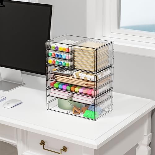 Yieach 3 Pack Clear Storage Drawers With 10 Drawers,Stackable 11.1” Large Acrylic Drawer Organizer and Makeup Organizer 