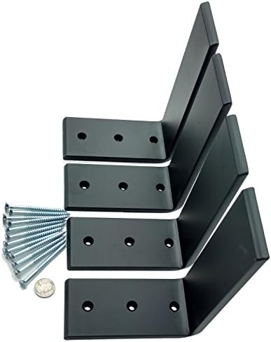 Dmax Heavy Duty L Brackets Black Steel 6" x 8" Hidden Countertop Support Brackets | 3/8" Thick, Holds 150 lbs | Floating