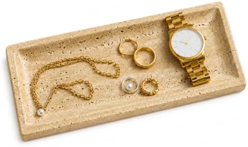 Stone Travertine Tray for Vanity Countertop, Small Beige Marble Tray