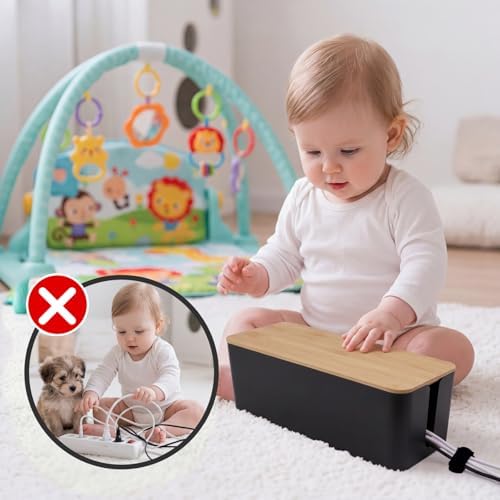 Tuwechen 2 Pack Cable Management Box, Wooden Style Cord Organizer Box
