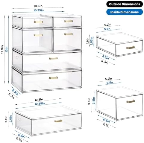 LALOBLUE Stackable Clear Acrylic Drawer Baby Bottle Makeup Organizer 6PC