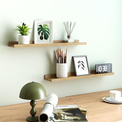 Oak Floating Shelves for Wall Decor, 24 in Shelf with Lip, 2 Set