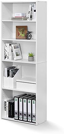 FURINNO Wright 5-Shelf Bookcase, Soft White