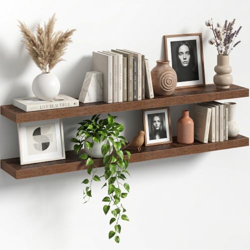 48" Floating Shelves for Wall, Set of 2, 8" Deep, 1.5" Thick, Brown