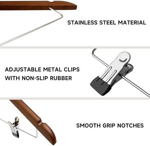 Wooden Hangers with Adjustable Metal Clips, 24-Pack, Walnut